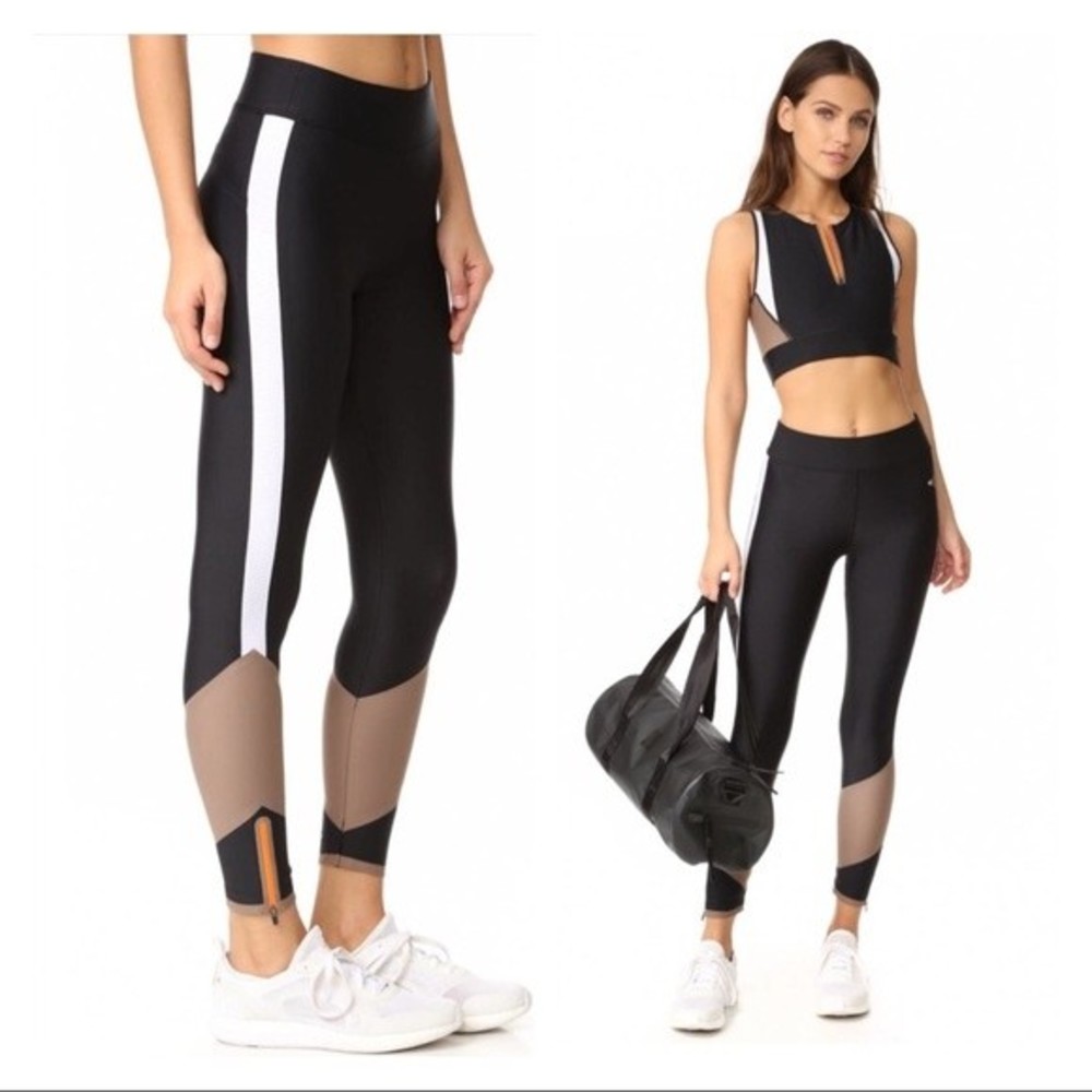 NWT LAAIN Lydia Curve Mesh Leggings small Zipper Color Block Pattern